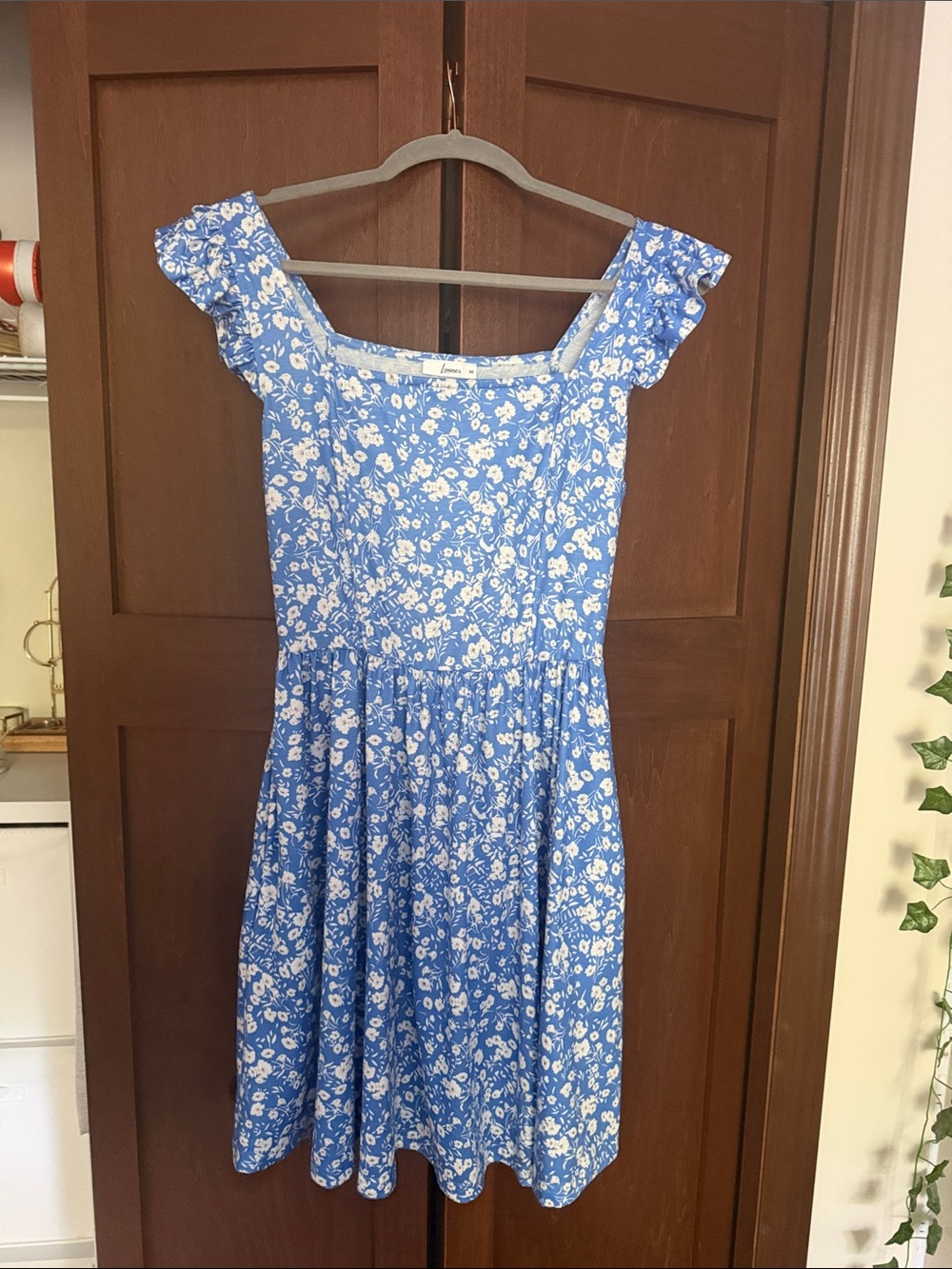 Girls' Blue Floral Summer Dress with Ruffle Cap Sleeves